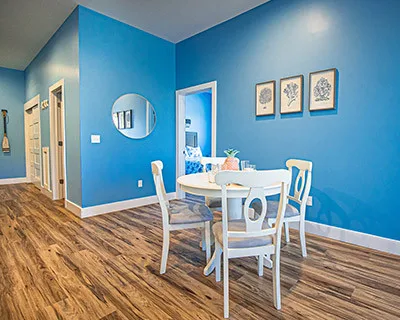 Waterfront rental interior and surroundings