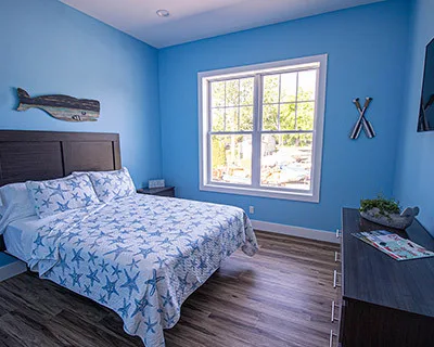 Waterfront rental interior and surroundings