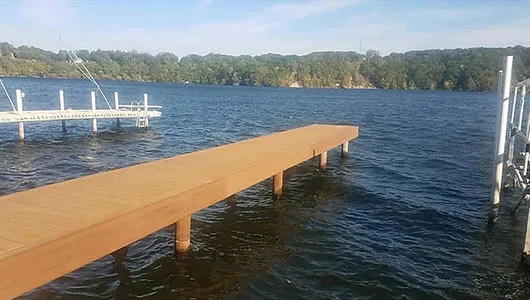 Custom dock extending into the water